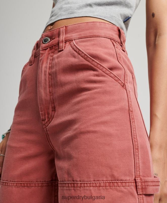 Superdry облекло N00H2575 червен Жени дърводелски панталони с широки крачоли