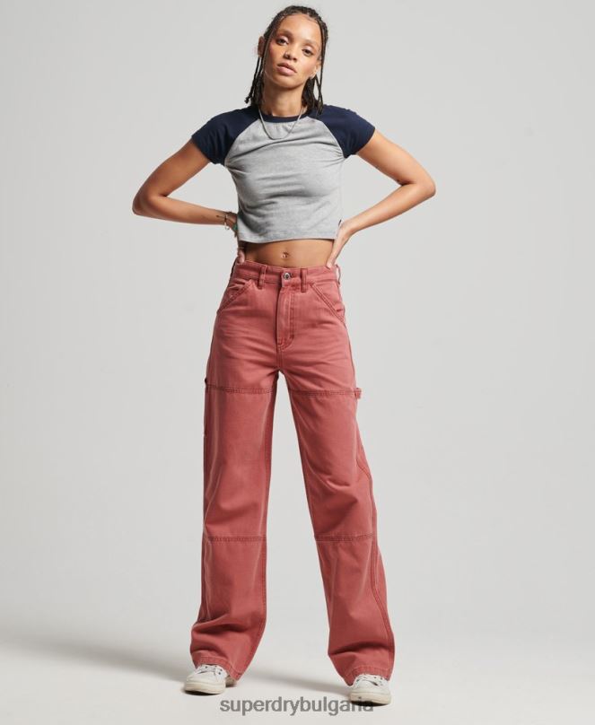 Superdry облекло N00H2575 червен Жени дърводелски панталони с широки крачоли