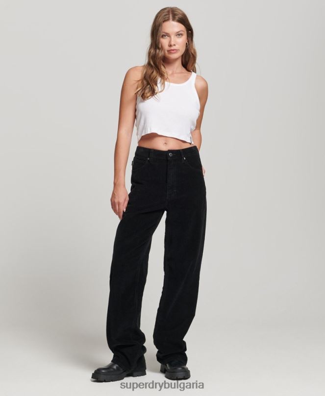Superdry облекло N00H2577 черен Жени ретро панталон с широки крачоли