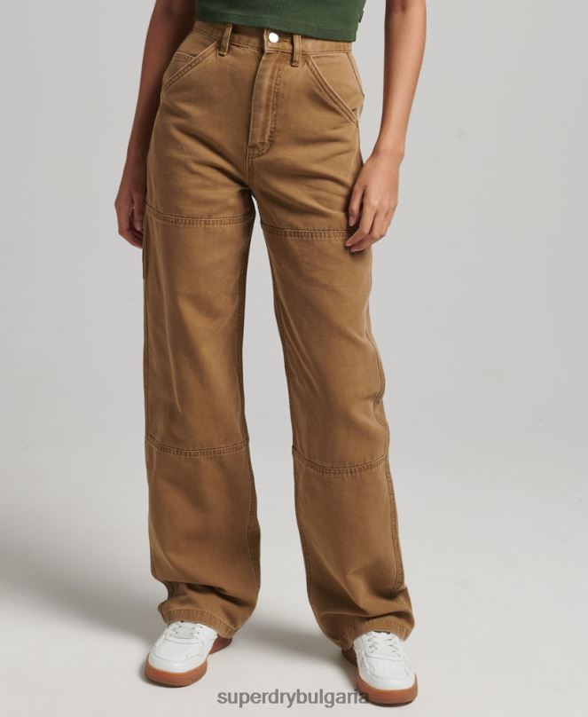 Superdry облекло N00H2578 кафяво Жени дърводелски панталони с широки крачоли