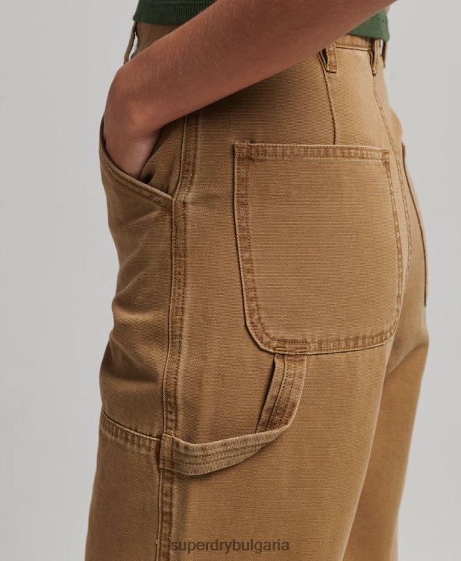 Superdry облекло N00H2578 кафяво Жени дърводелски панталони с широки крачоли