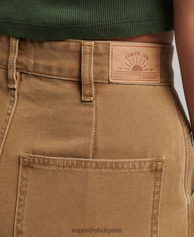 Superdry облекло N00H2578 кафяво Жени дърводелски панталони с широки крачоли