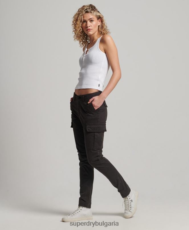 Superdry облекло N00H2581 черен Жени тънък карго панталон от органичен памук