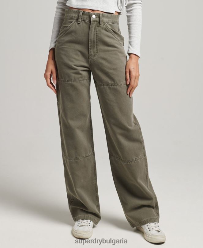 Superdry облекло N00H2583 каки Жени дърводелски панталони с широки крачоли