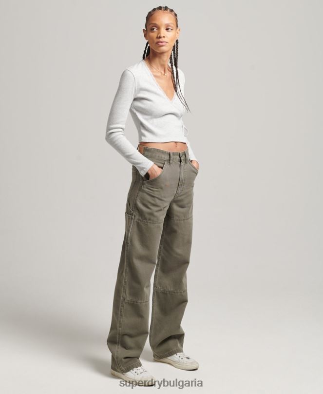 Superdry облекло N00H2583 каки Жени дърводелски панталони с широки крачоли
