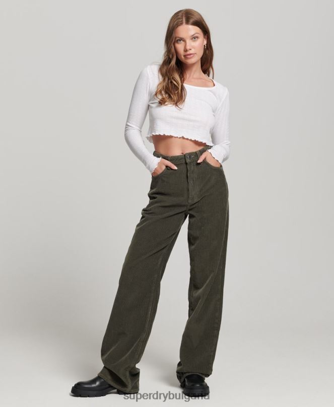 Superdry облекло N00H2586 каки Жени ретро панталон с широки крачоли