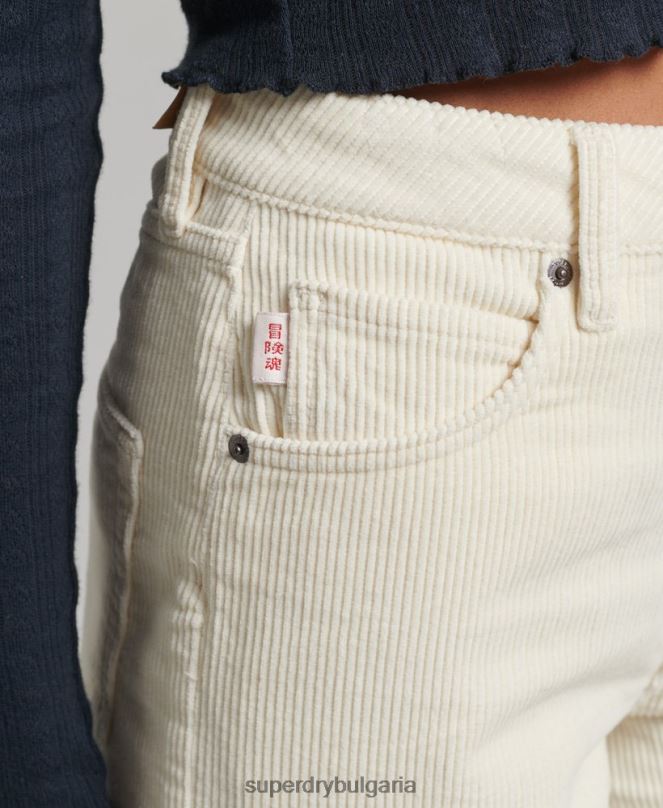 Superdry облекло N00H2587 сметана Жени ретро панталон с широки крачоли