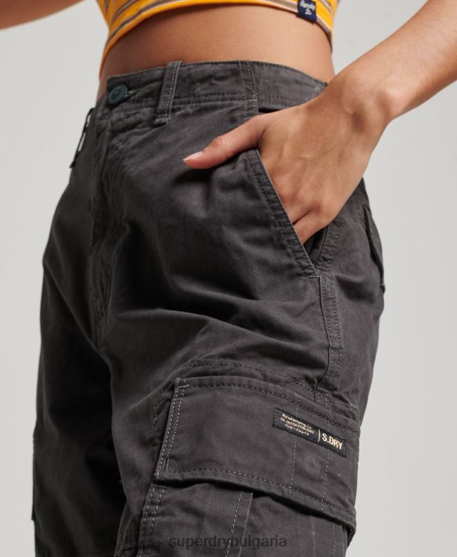 Superdry облекло N00H2589 тъмно сив Жени широки карго панталони от органичен памук
