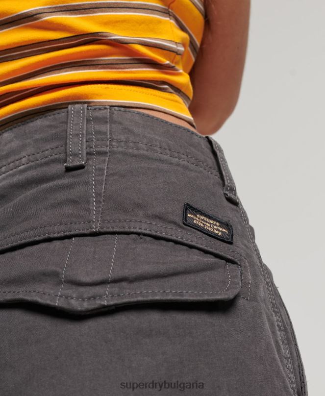 Superdry облекло N00H2589 тъмно сив Жени широки карго панталони от органичен памук