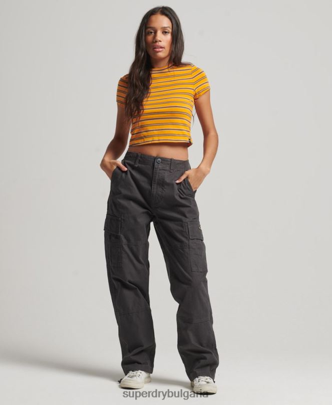 Superdry облекло N00H2589 тъмно сив Жени широки карго панталони от органичен памук