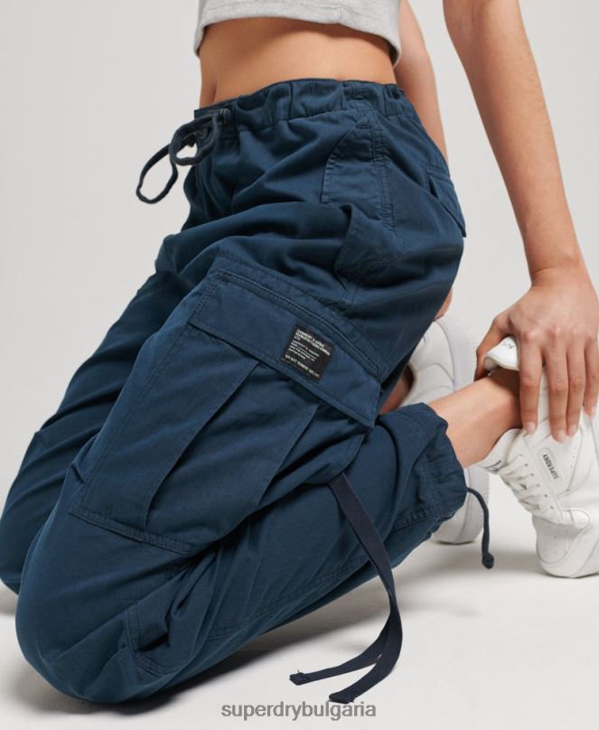 Superdry облекло N00H2600 военноморски флот Жени панталони за парашут от органичен памук