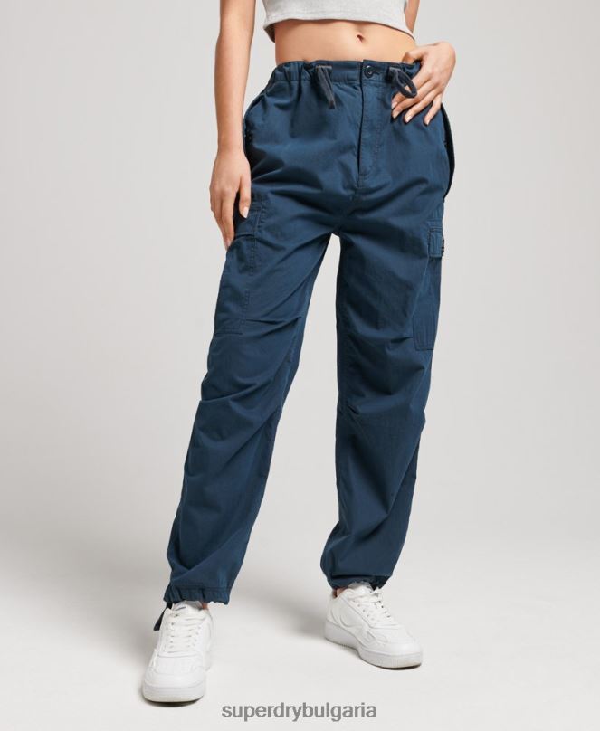 Superdry облекло N00H2600 военноморски флот Жени панталони за парашут от органичен памук