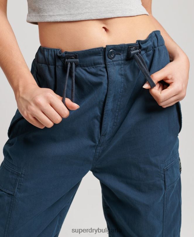 Superdry облекло N00H2600 военноморски флот Жени панталони за парашут от органичен памук
