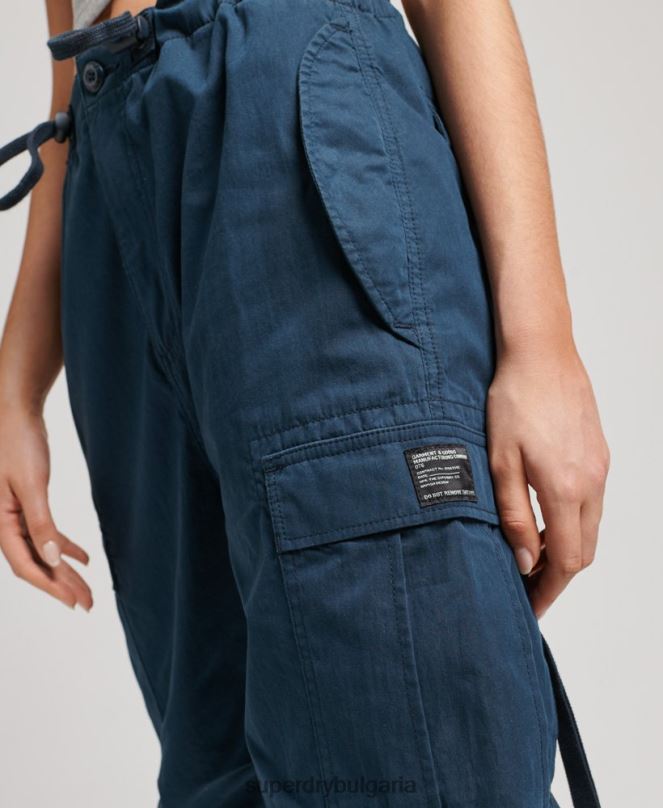 Superdry облекло N00H2600 военноморски флот Жени панталони за парашут от органичен памук