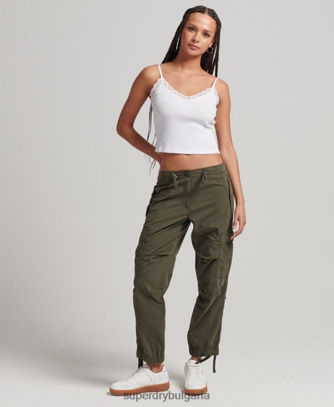 Superdry облекло N00H2603 зелено Жени панталони за парашут от органичен памук