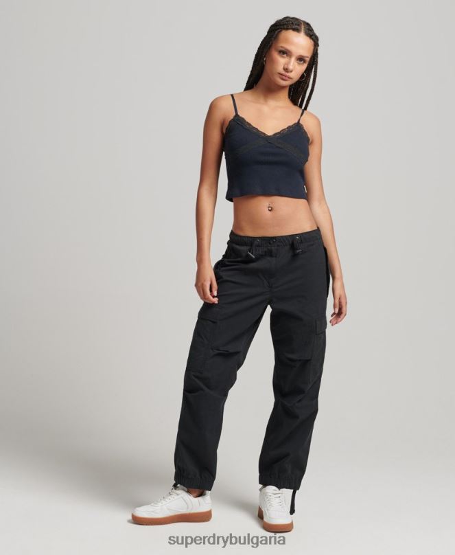 Superdry облекло N00H2604 черен Жени панталони за парашут от органичен памук