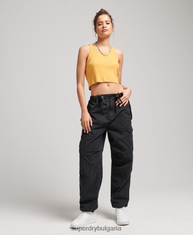 Superdry облекло N00H2608 черен Жени панталони за парашут от органичен памук