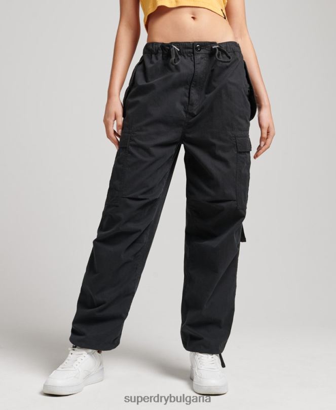 Superdry облекло N00H2608 черен Жени панталони за парашут от органичен памук