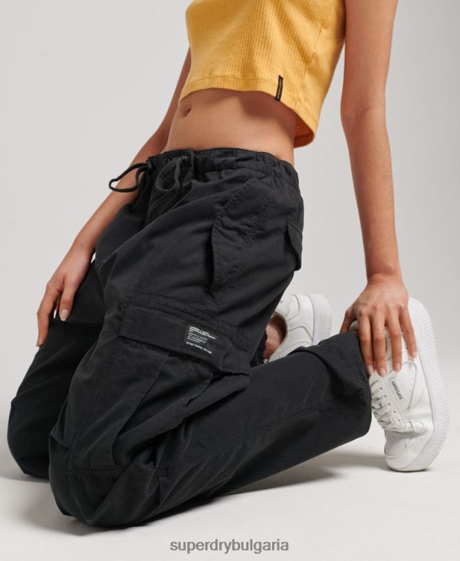 Superdry облекло N00H2608 черен Жени панталони за парашут от органичен памук