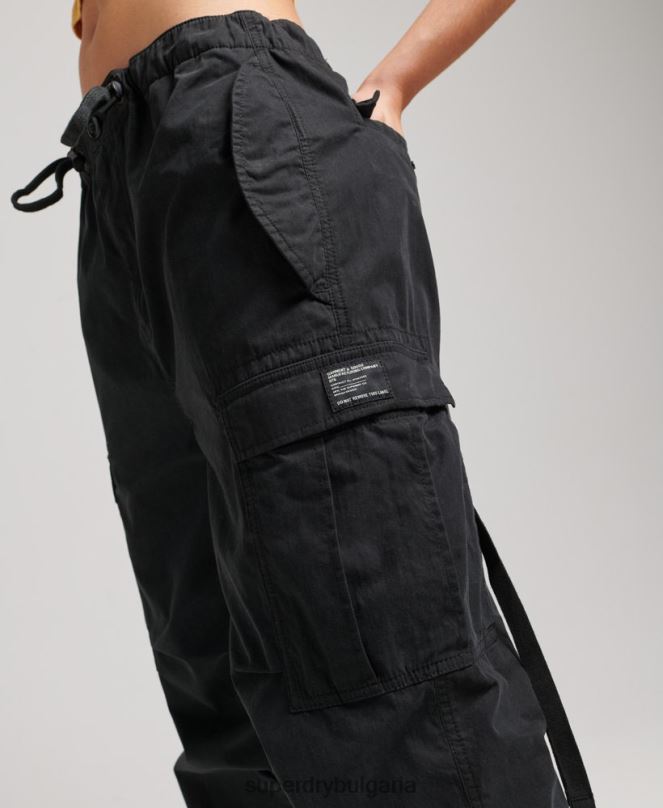 Superdry облекло N00H2608 черен Жени панталони за парашут от органичен памук
