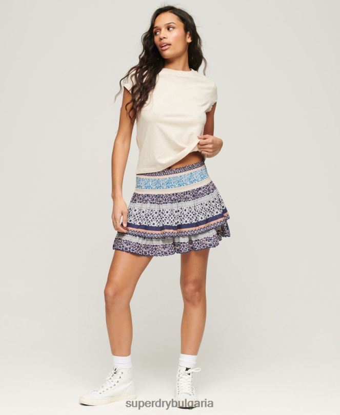 Superdry облекло N00H4119 син Жени ретро многоетажна мини пола