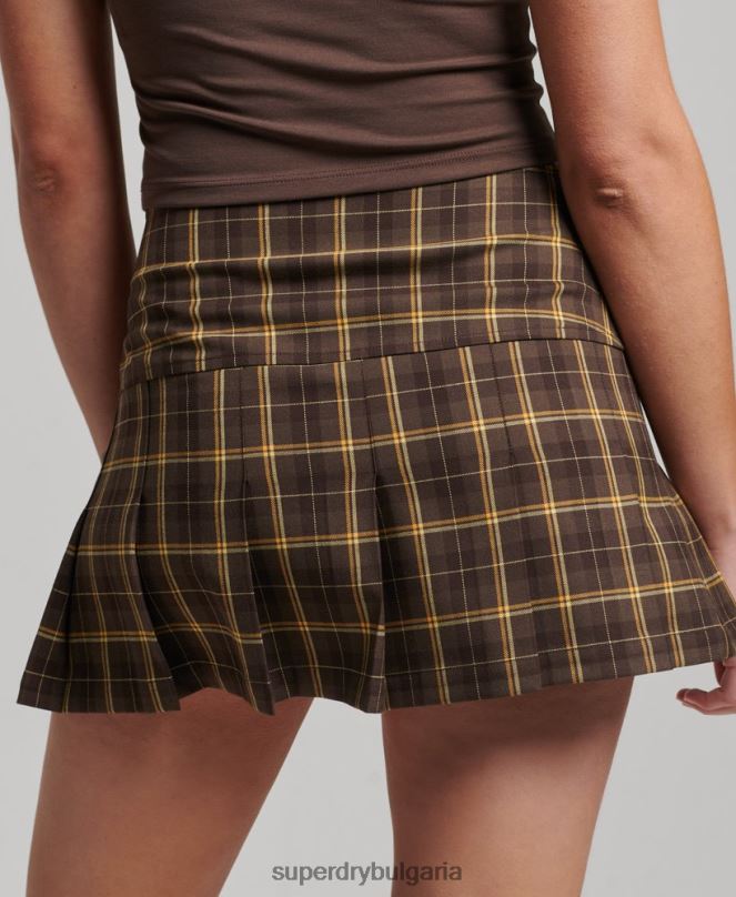 Superdry облекло N00H4124 кафяво Жени Карирана пола с 1/2 плисета