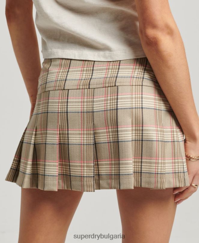 Superdry облекло N00H4130 сметана Жени Карирана пола с 1/2 плисета