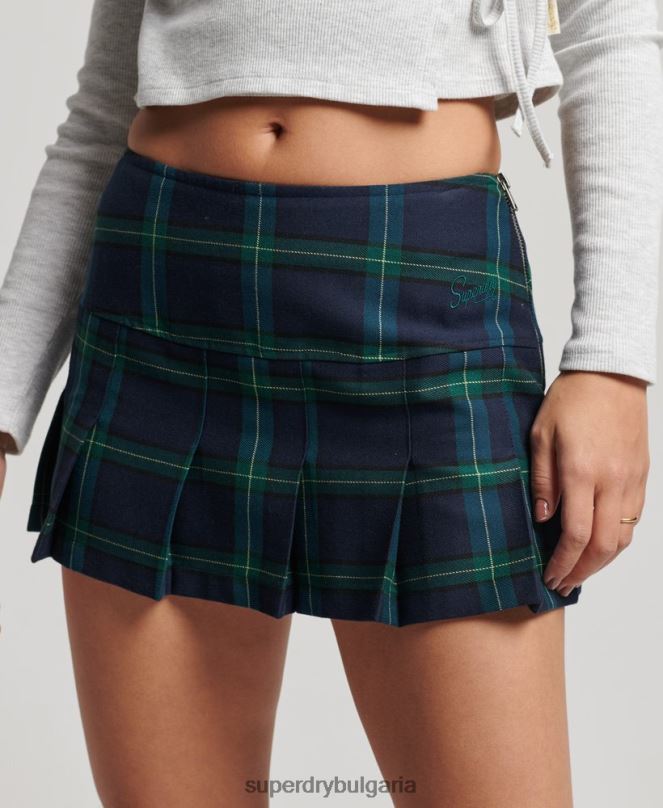 Superdry облекло N00H4136 военноморски флот Жени карирана мини пола с плисета