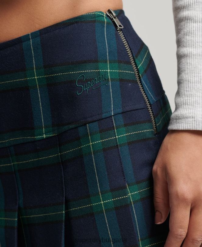 Superdry облекло N00H4136 военноморски флот Жени карирана мини пола с плисета