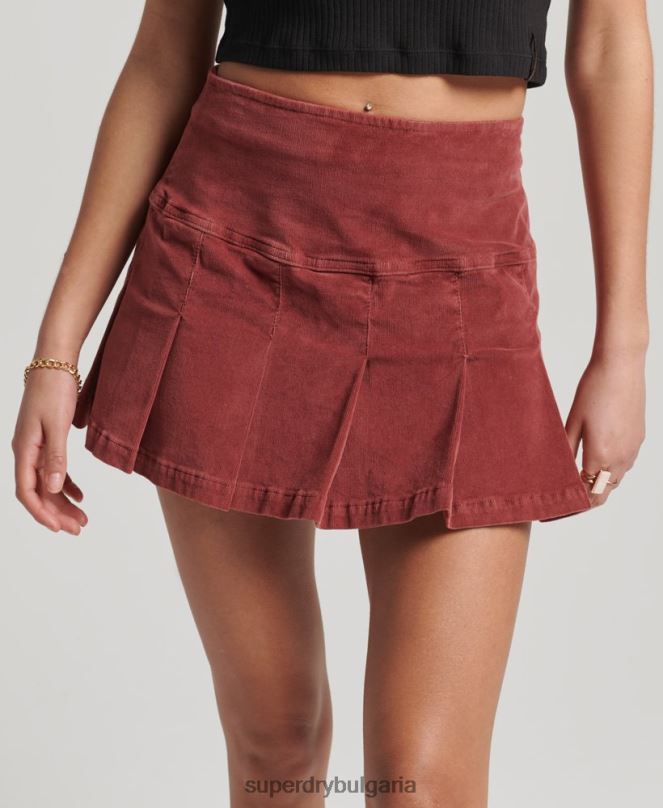 Superdry облекло N00H4139 червен Жени винтидж плисирана мини пола с шнур