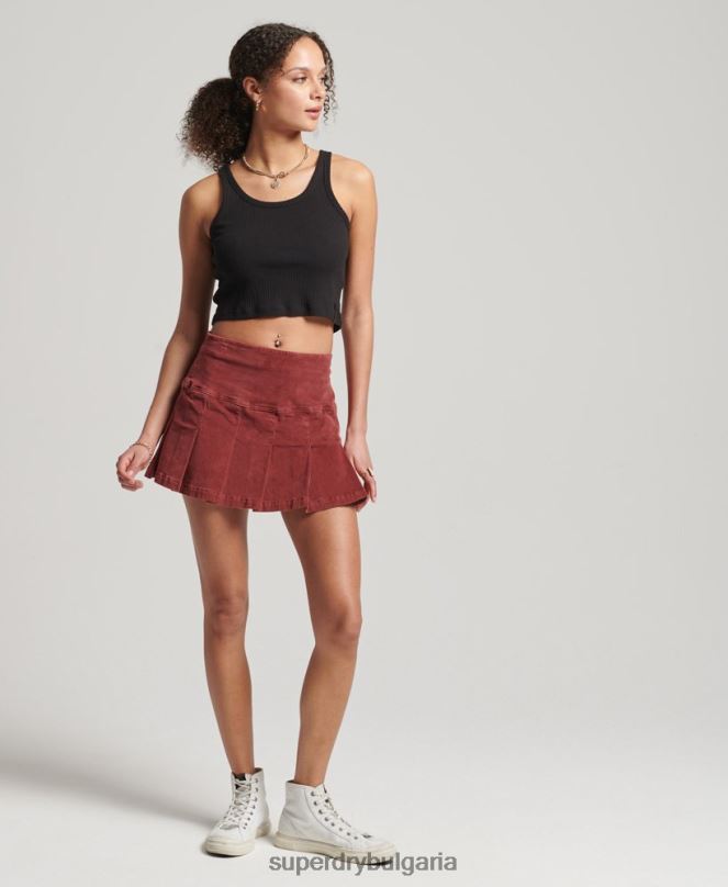 Superdry облекло N00H4139 червен Жени винтидж плисирана мини пола с шнур