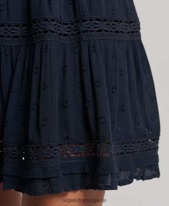 Superdry облекло N00H4140 военноморски флот Жени ретро дантелена мини пола