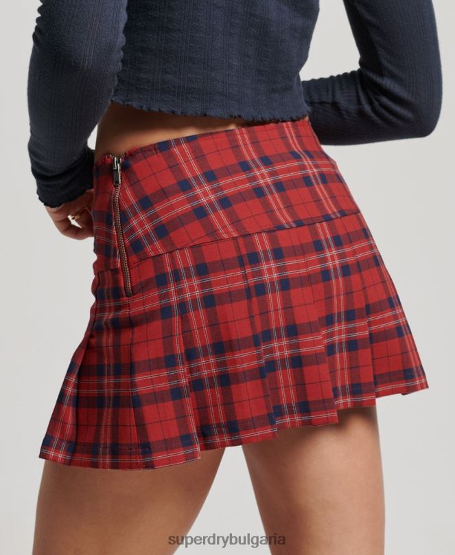 Superdry облекло N00H4141 червен Жени карирана мини пола с плисета