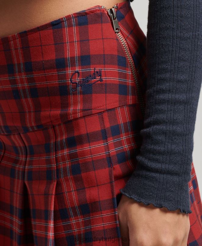 Superdry облекло N00H4141 червен Жени карирана мини пола с плисета