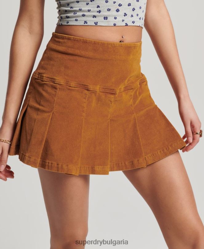 Superdry облекло N00H4143 кафяво Жени винтидж плисирана мини пола с шнур