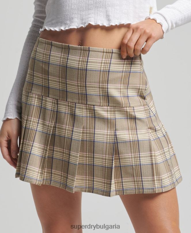 Superdry облекло N00H4144 сметана Жени винтидж мини пола от плисе от туид