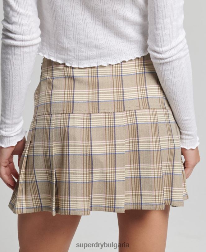Superdry облекло N00H4144 сметана Жени винтидж мини пола от плисе от туид