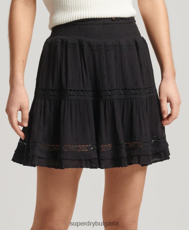 Superdry облекло N00H4145 черен Жени ретро дантелена мини пола