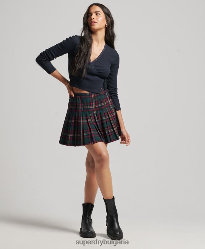 Superdry облекло N00H4150 зелено Жени карирана мини пола