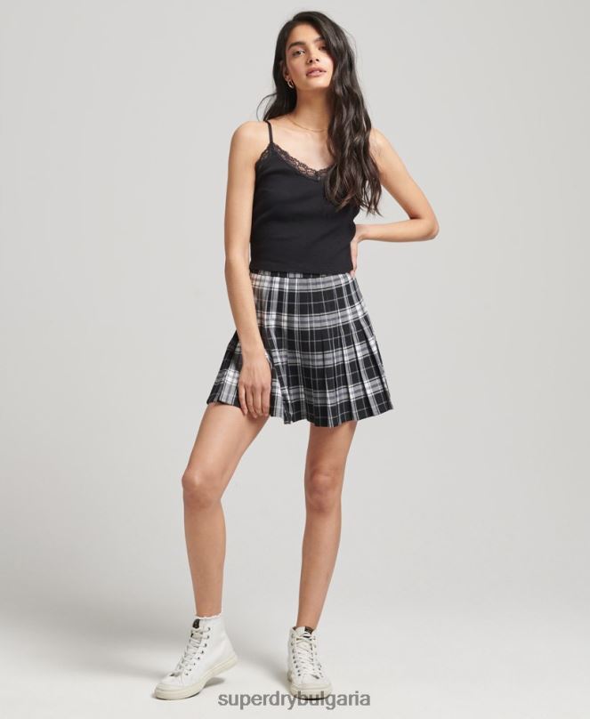 Superdry облекло N00H4151 черен Жени карирана плисирана мини пола
