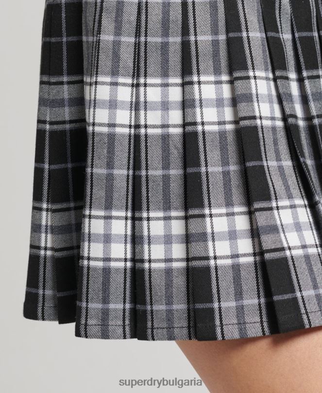 Superdry облекло N00H4151 черен Жени карирана плисирана мини пола