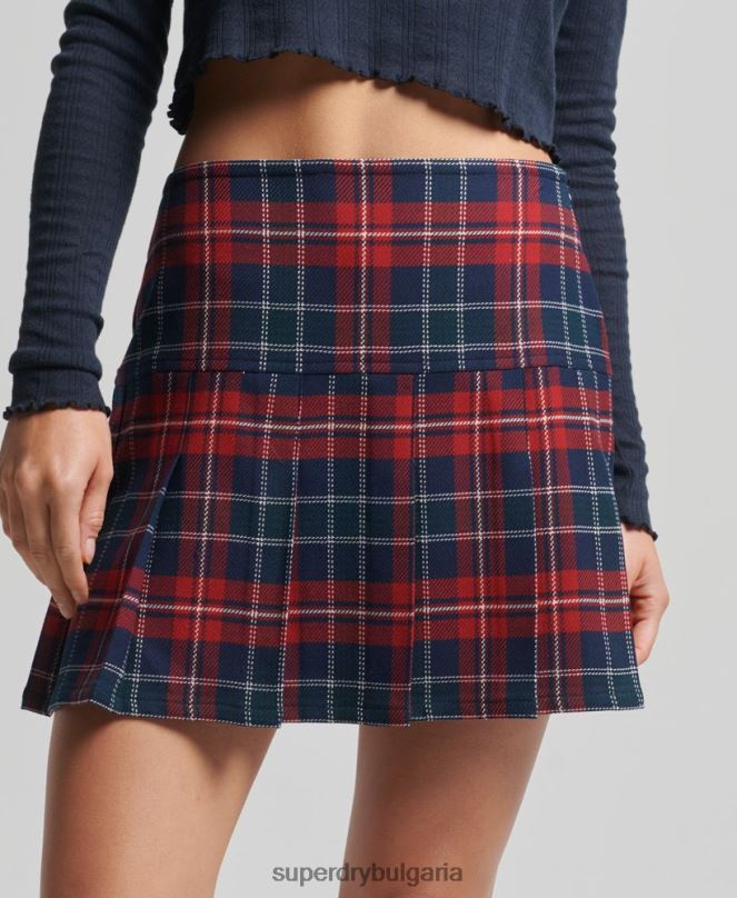 Superdry облекло N00H4153 червен Жени винтидж мини пола от плисе от туид
