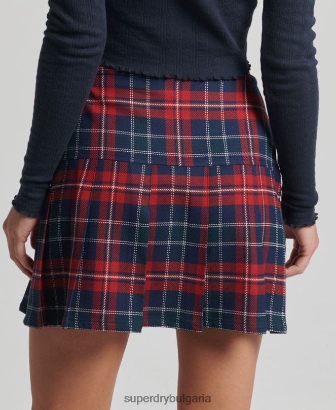 Superdry облекло N00H4153 червен Жени винтидж мини пола от плисе от туид