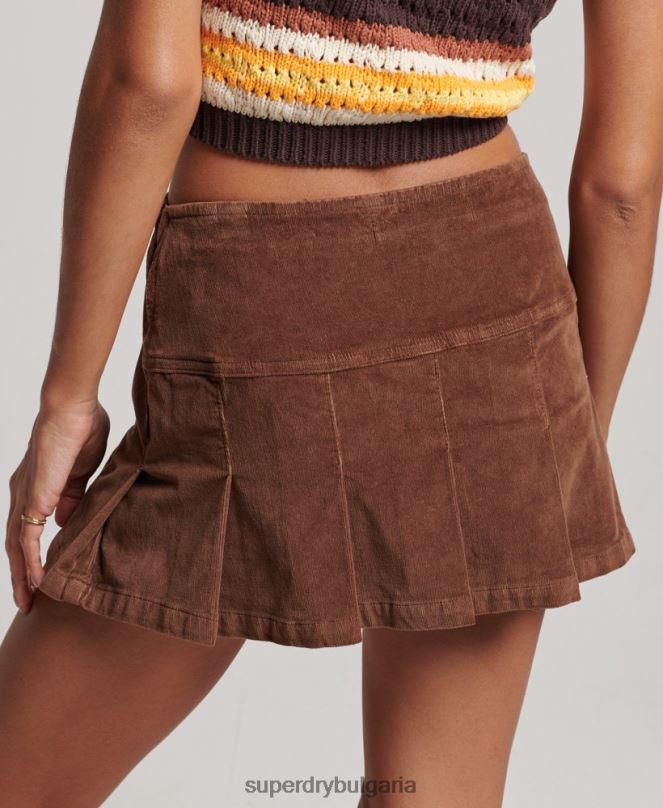 Superdry облекло N00H4154 кафяво Жени винтидж плисирана мини пола с шнур