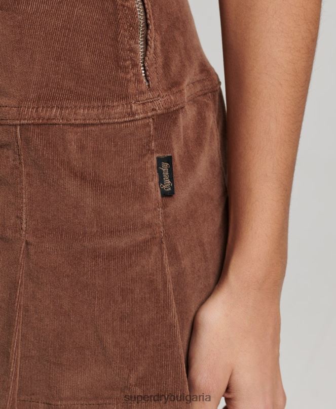 Superdry облекло N00H4154 кафяво Жени винтидж плисирана мини пола с шнур