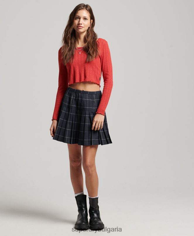Superdry облекло N00H4159 военноморски флот Жени винтидж плисирана мини пола