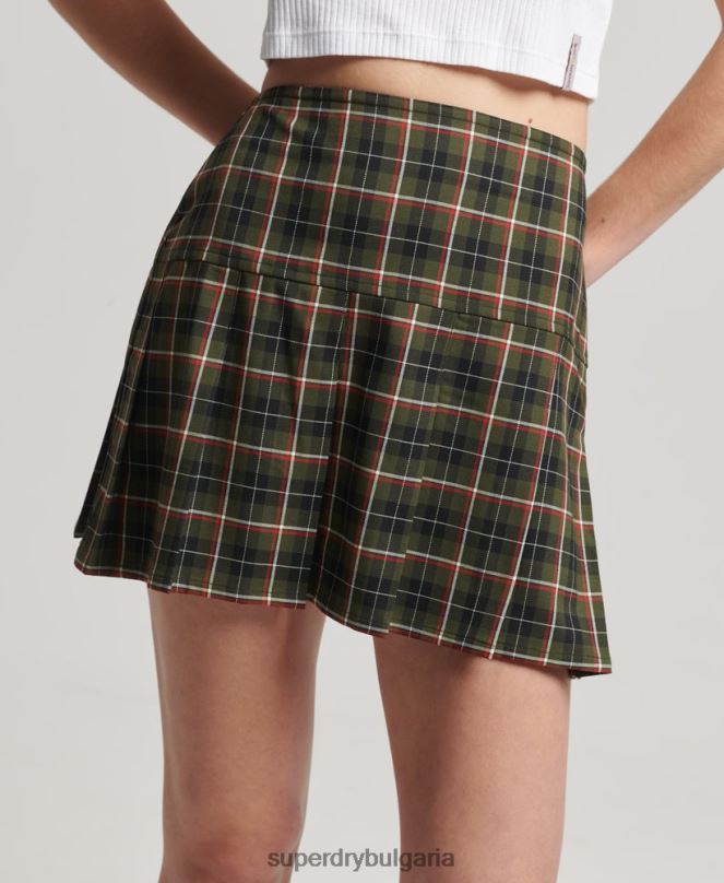 Superdry облекло N00H4160 каки Жени винтидж мини пола от плисе от туид