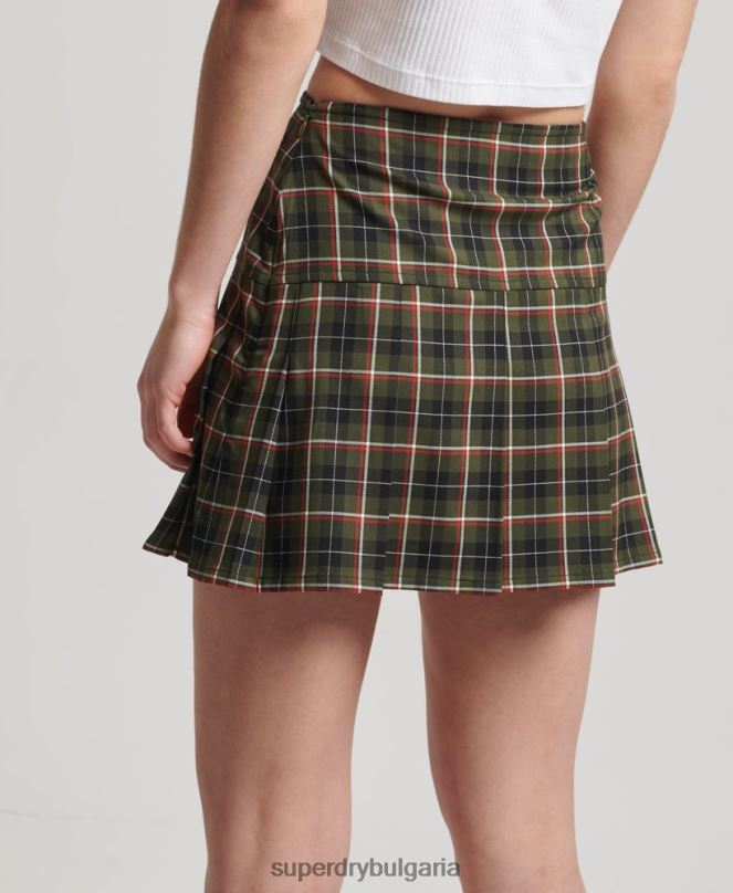 Superdry облекло N00H4160 каки Жени винтидж мини пола от плисе от туид