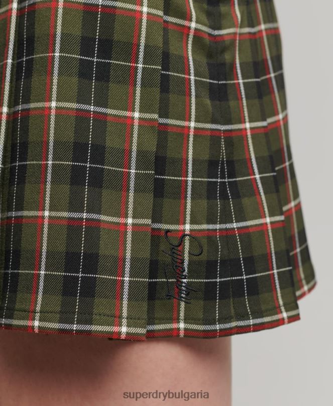 Superdry облекло N00H4160 каки Жени винтидж мини пола от плисе от туид