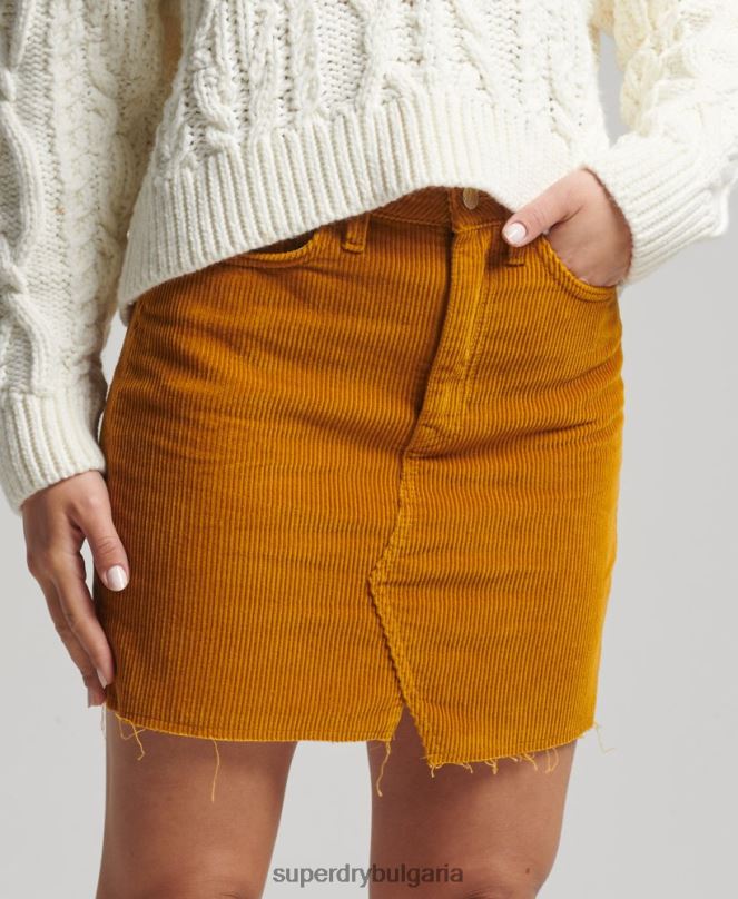 Superdry облекло N00H6616 жълто Жени дънкова мини пола